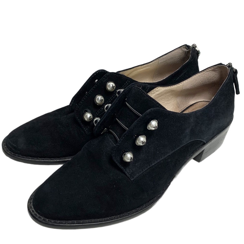 Louise et Cie size 7 black suade loafer oxfords shoes pearl zip back